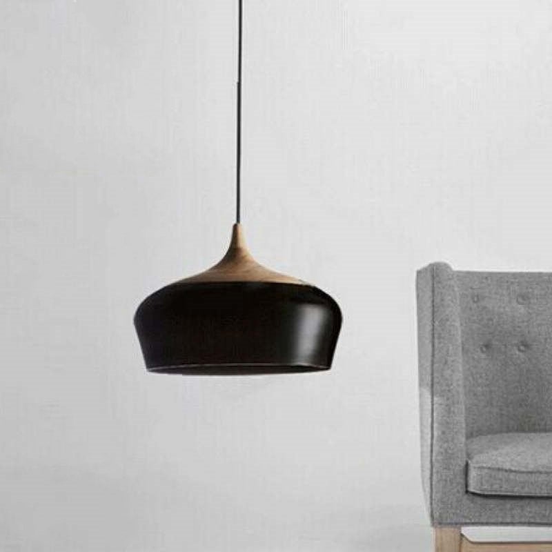 Nazifa Minimalist Metal/Wood Pendant Light, Black/White - Lumpaz