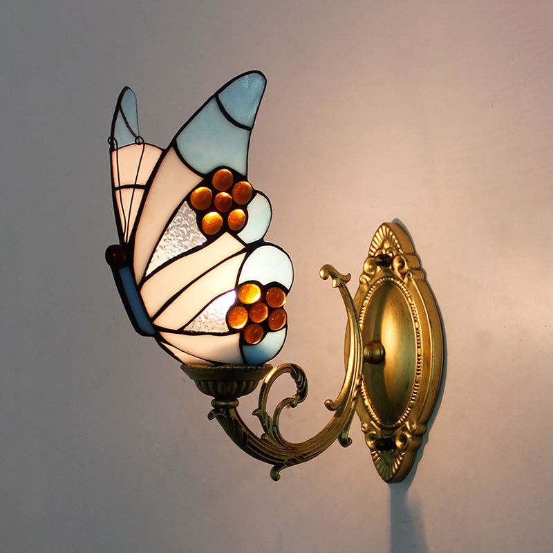 Kady Artistic Butterfly Metal/Glass Lamps Wall, Red/Blue/Multi-Color/Light Blue - Lumpaz