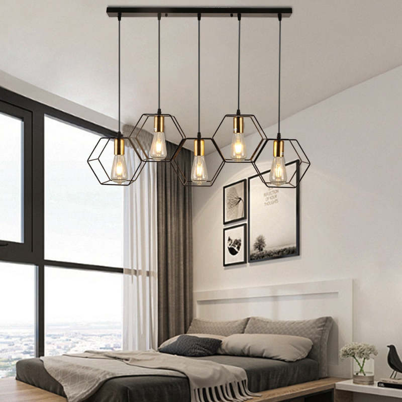 Bouvet Rustic Farmhouse 3/5 Light Pendant, Black - Lumpaz