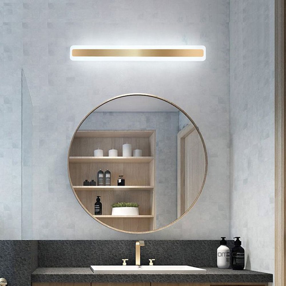 Leigh Modern Rectangular Vanity Mirror Front Wall Lamp, Gold - Lumpaz