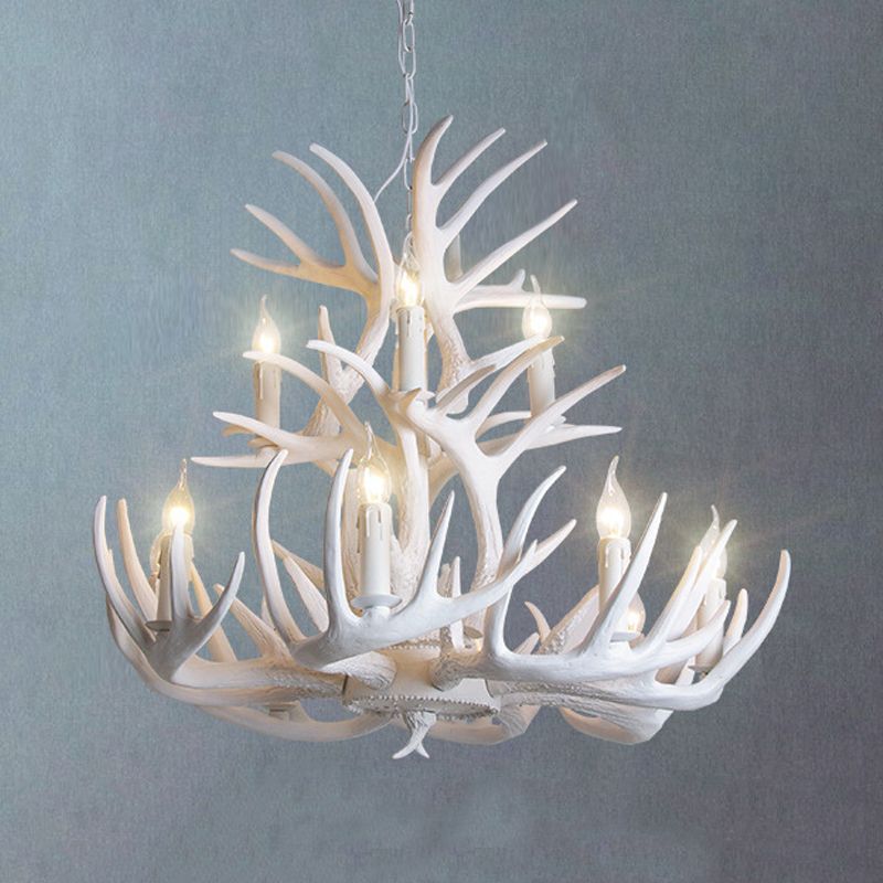 Silva Rustic Antler Metal/Resin Chandelier White Dining Room - Lumpaz