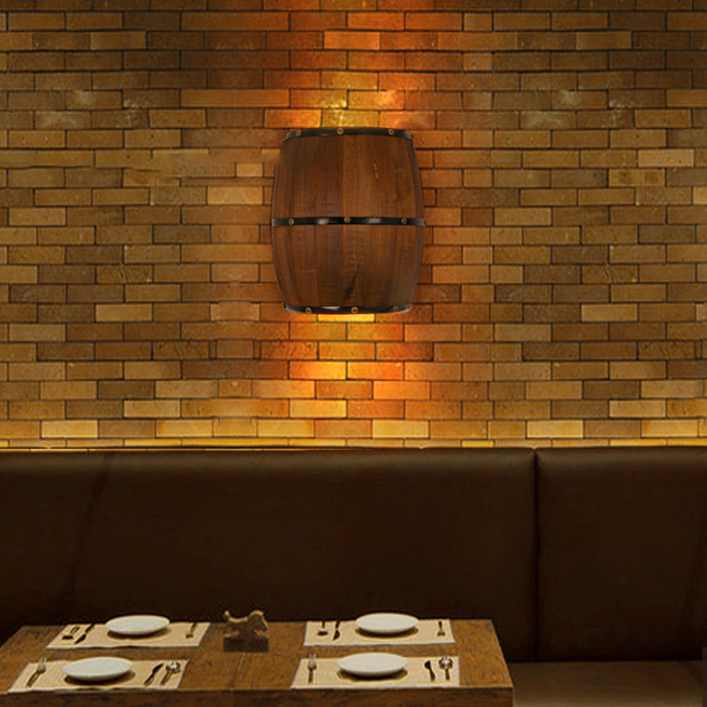Alessio Wall Lamp Retro Creative Barrel Wooden, Dining Room - Lumpaz
