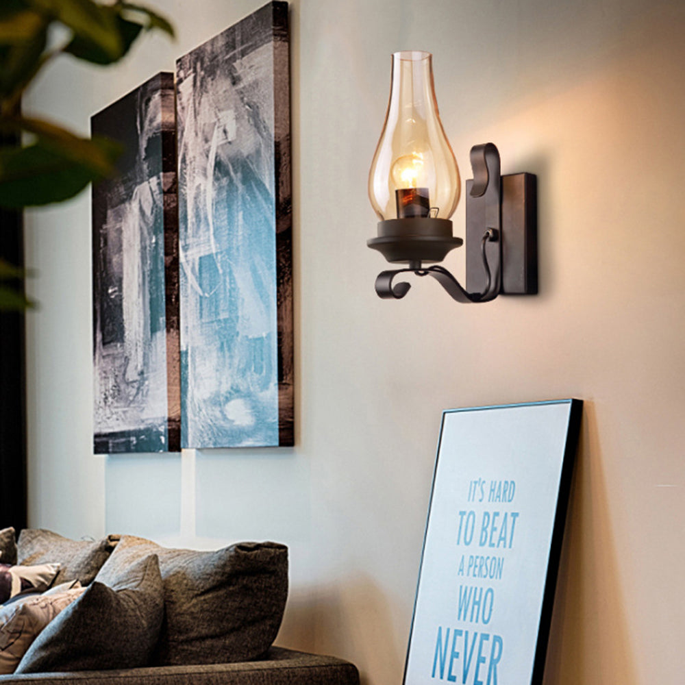 Alessio Vintage Candle Wood Metal Wall Lamp - Lumpaz