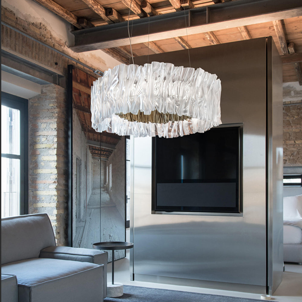 Kristy Modern Luxury Pleated Pendant Light, Circle, Acrylic/Stainless Steel - Lumpaz