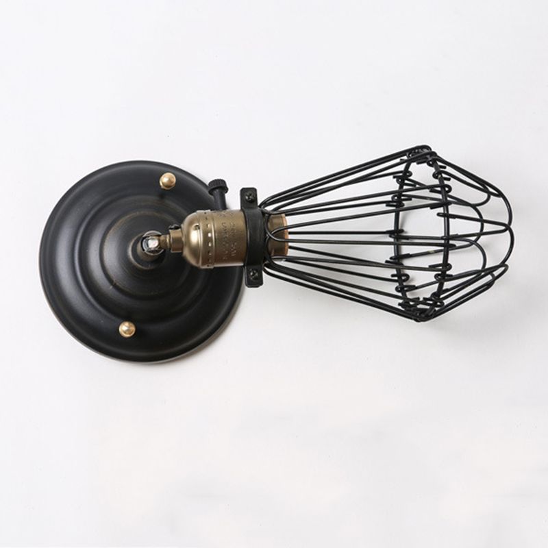 Alessio Industrial Lantern Shaped Metal Wall Lamp, Black/Rust - Lumpaz