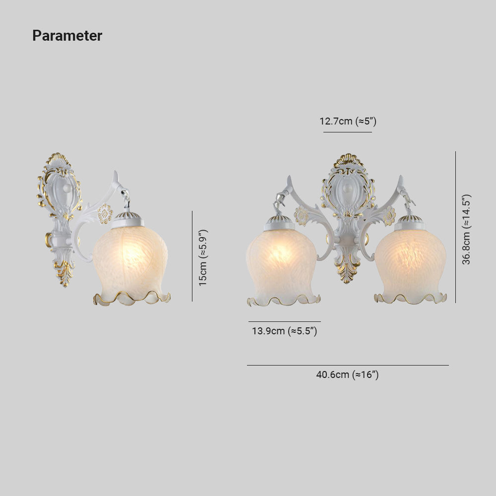 Félicie Vintage Flower shape Metal&Glass Modern Wall Lamp, White/Bronze - Lumpaz