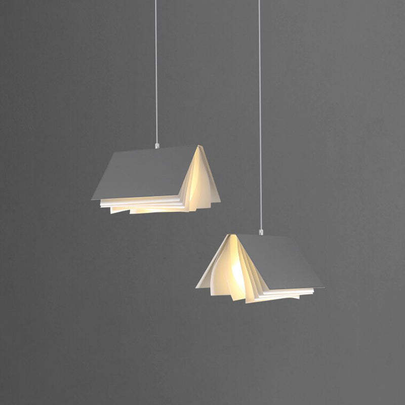 Sienna Artistic Book Shape Fabric Pendant Light, White/Gray - Lumpaz