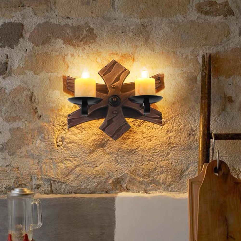 Austin Wall Lamp Decorative Vintage Candle Double Light Wooden, Bedroom - Lumpaz