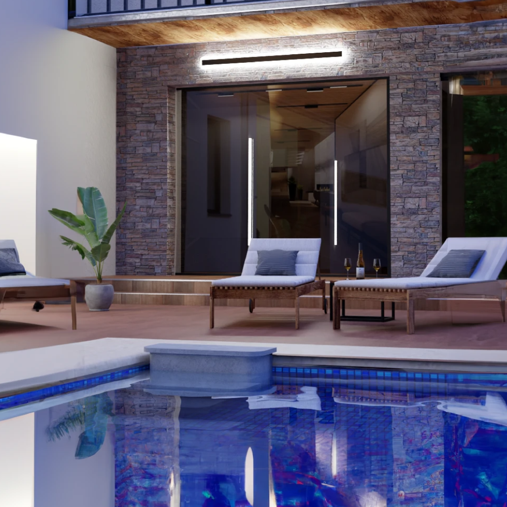 Edge Horizon Modern Outer Glow Linear Metal Outdoor Wall Light, Dark Steel - Lumpaz