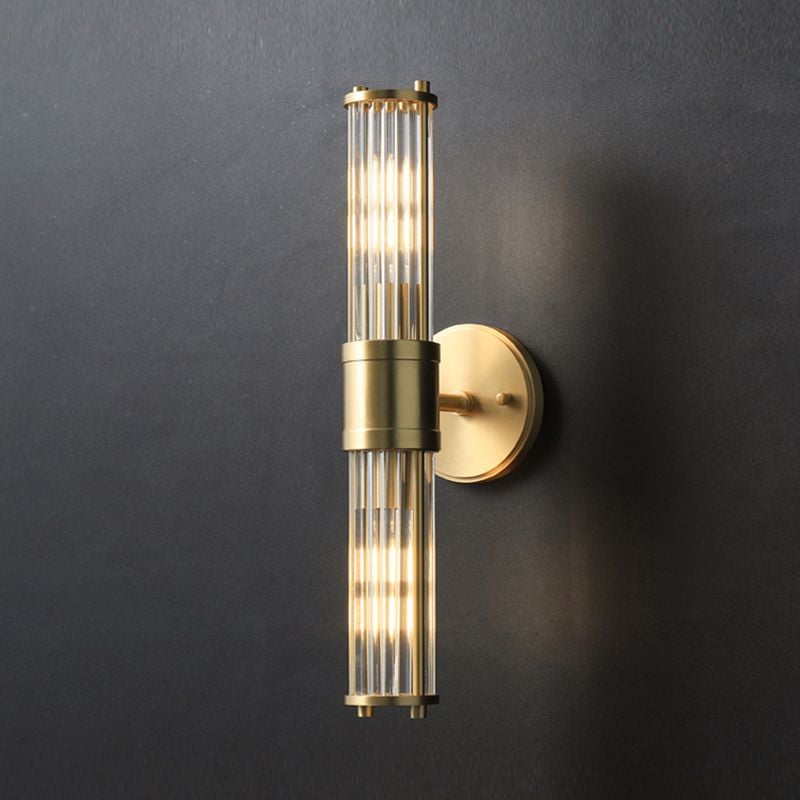 Leigh American Cylindrical Elegant Gold Glass/Metal Vanity Wall Lamp - Lumpaz