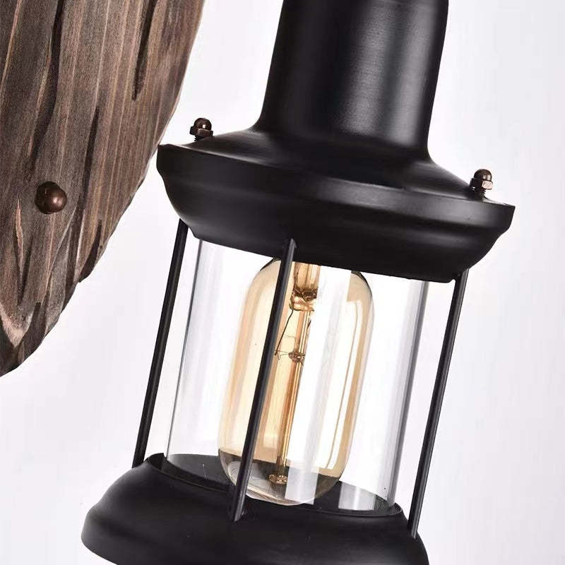 Alessio Vintage Lantern Metal Wall Lamp, Black/Bronze - Lumpaz