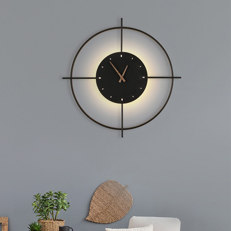 Morandi Nielsen Modern Clock Metal Wall Lamp Gold/Black Bedroom - Lumpaz