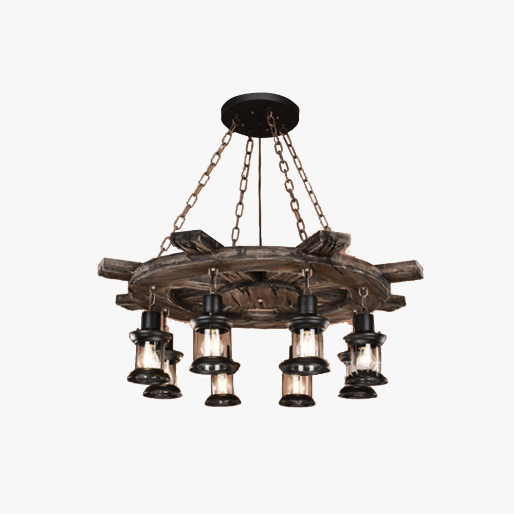 Austin Retro Rudder Metal & Wood Pendant Light, 8 Heads - Lumpaz