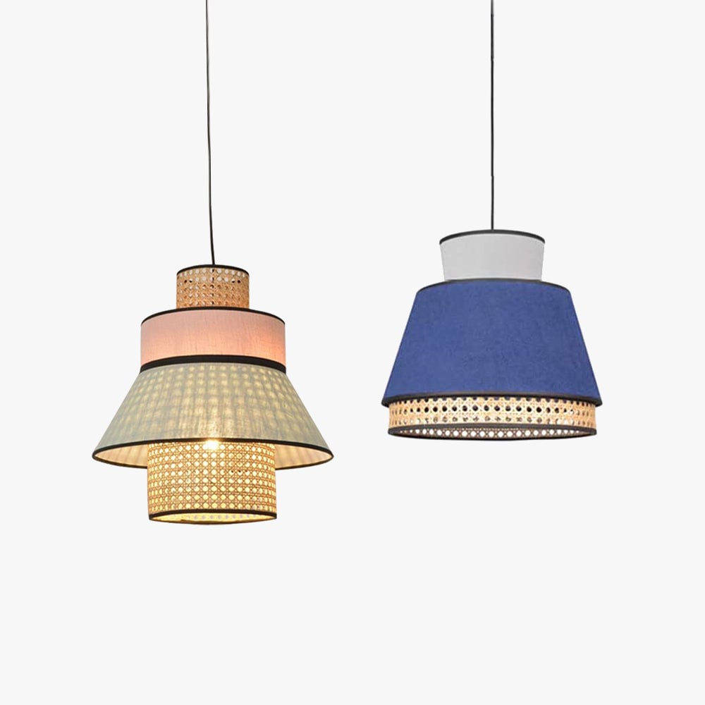 Ritta Farmhouse Fabric/Rattan Pendant Light, 2 Style - Lumpaz