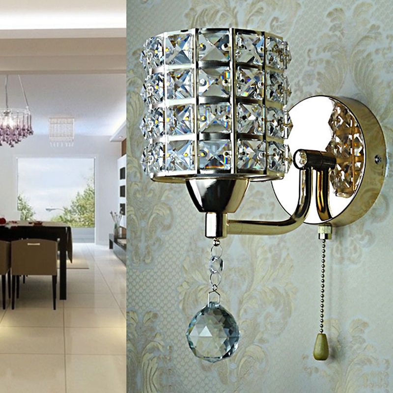 Kristy Vintage Cylinder Metal Bedside Wall Lamp, Gold/Chrome - Lumpaz