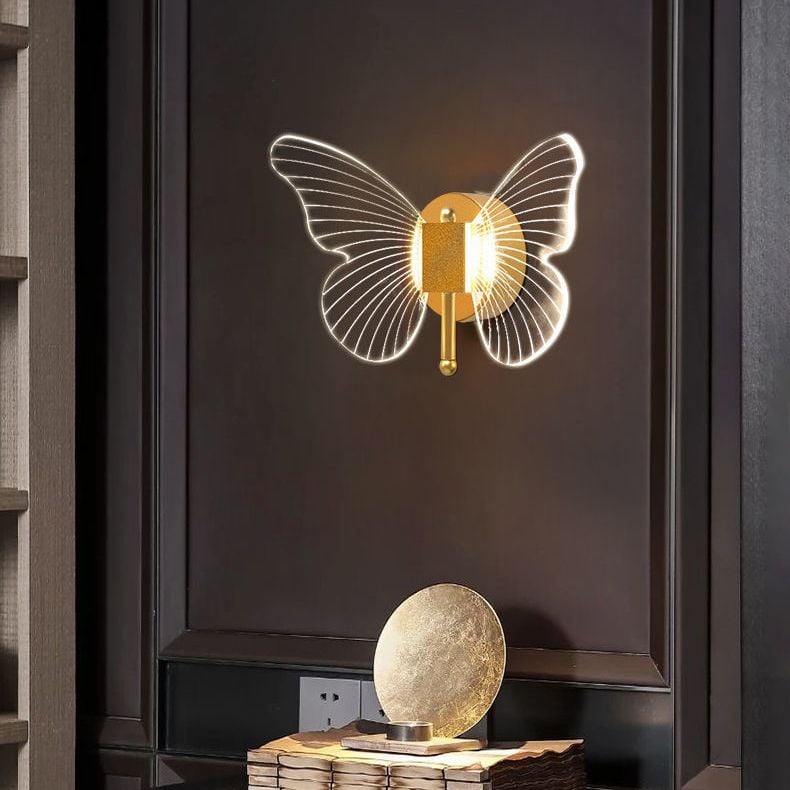 Kady Cute Butterfly Metal Wall Lamp, Gold - Lumpaz