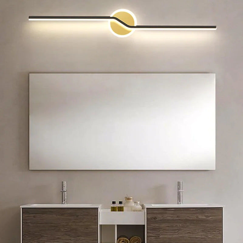 Leigh Wall Lamp Linear Minimalist, Metal, Black/Gold, Bedroom - Lumpaz