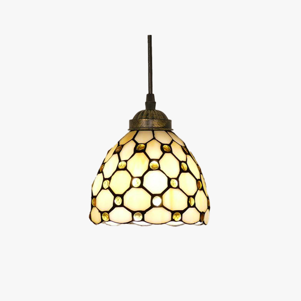Alessio Tiffany Multicolor Bell Pendant Light, Yellow/Beige/Brown/Khaki/Blue/Purple - Lumpaz