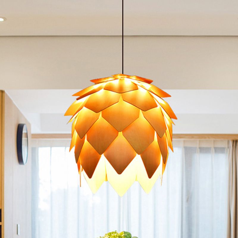 Ozawa Designer Pinecone Shape Wood Pendant Light, 10"/16"/19.5"/23.5" - Lumpaz