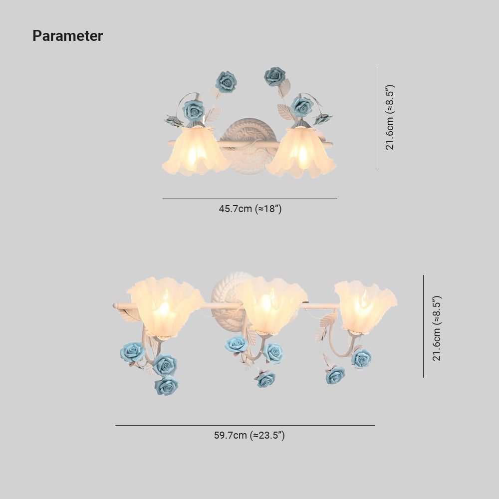 Félicie Vintage Flower Metal Wall Mounted Lamps, Blue/Pink - Lumpaz