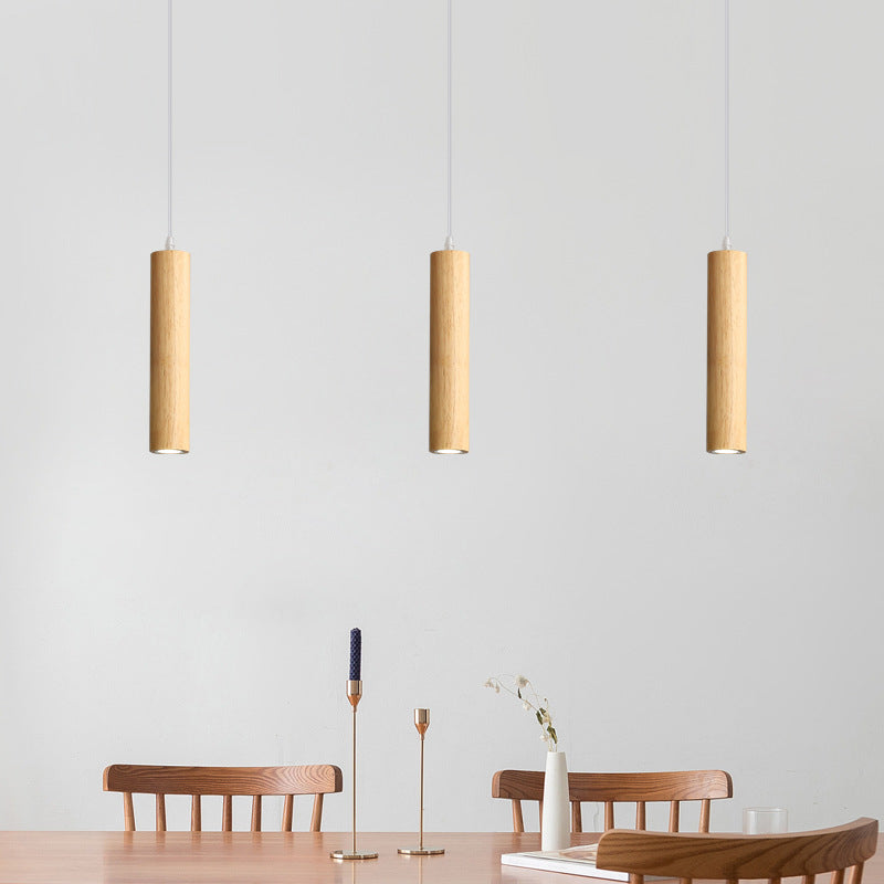 Ozawa Cylindrical Wood Pendant Light for Bedroom Kitchen Island - Lumpaz