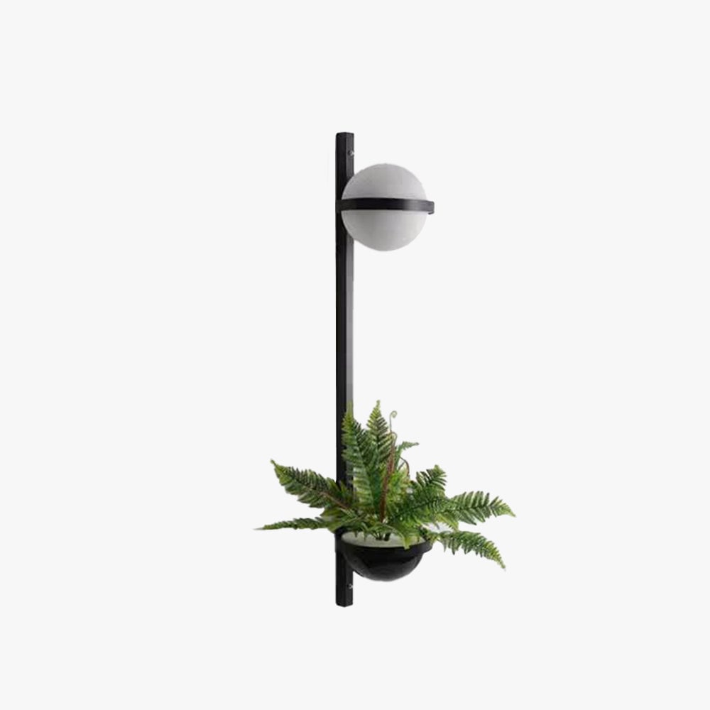 Valentina Modern Globe Metal/Acrylic Solar Outdoor Wall Lamp Plant Pot, Black/White - Lumpaz