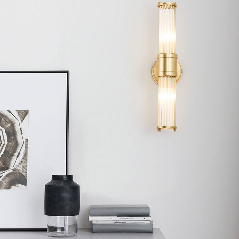 Leigh American Cylindrical Elegant Gold Glass/Metal Vanity Wall Lamp - Lumpaz