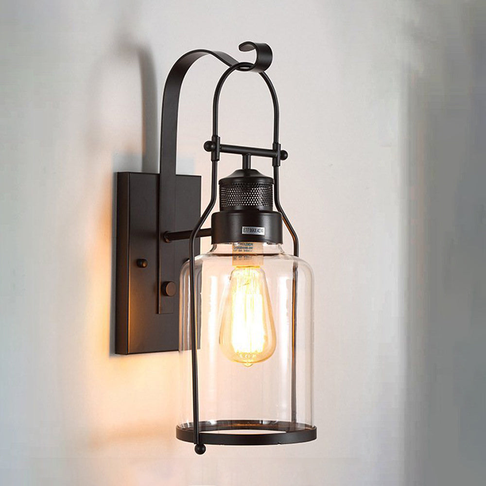 Alessio Vintage Lantern Glass/Metal Wall Lamp, Black/Rusty - Lumpaz