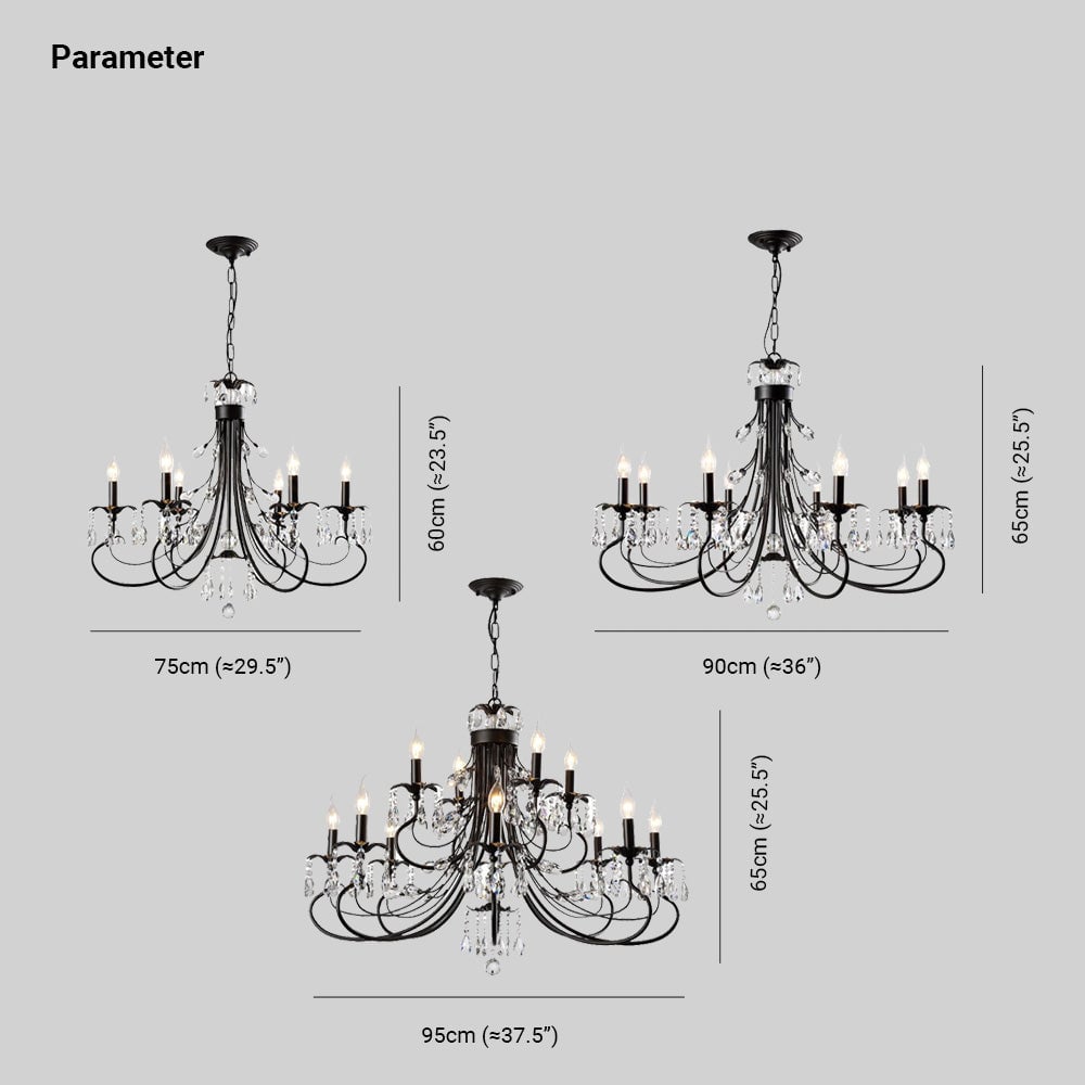 Silva Luxury Tiered Candle Metal/Crystal Chandelier, Black - Lumpaz