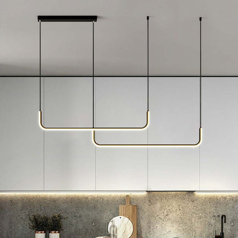 Edge Modern Linear Pendant Light Double Frame, Black/Gold - Lumpaz