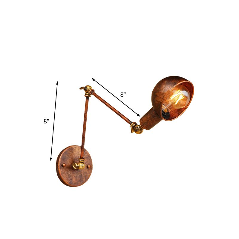 Brady Vintage Hemispheric Rust Adjustable Wall Lamp, Brass, Bedroom - Lumpaz