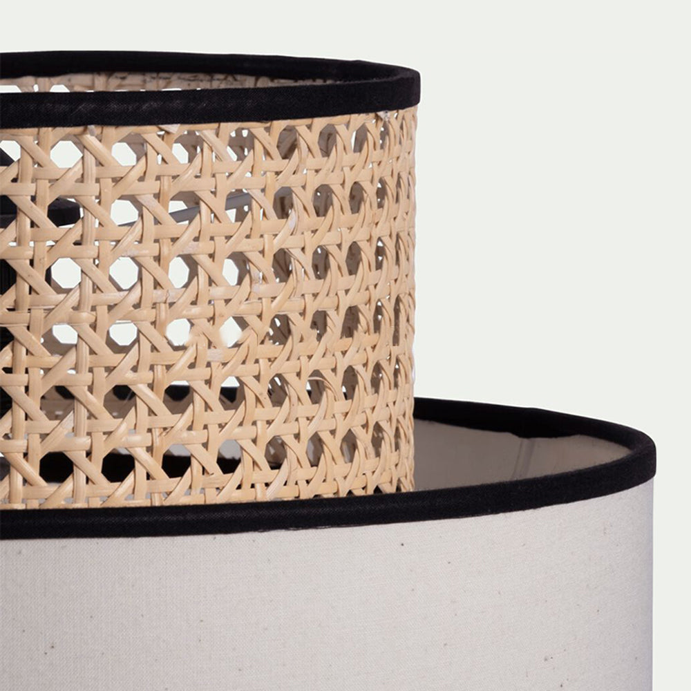 Ritta Retro Fabric and Rattan Pendant Light, Beige - Lumpaz