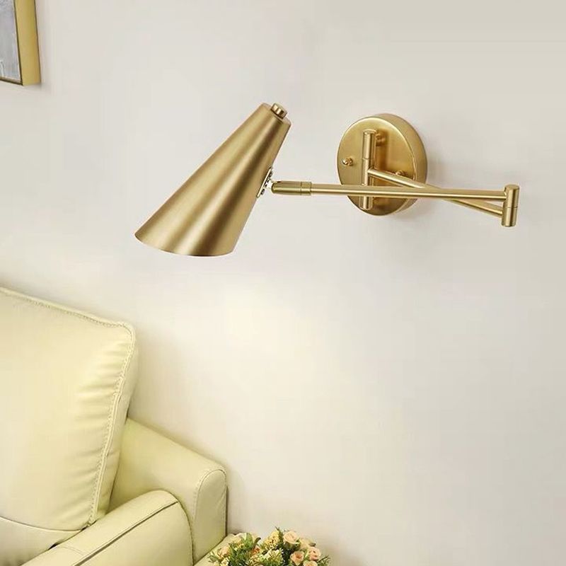 Freja Wall Lamp Cone Modern, Metal Adjustable, Black/Gold, Bedroom - Lumpaz