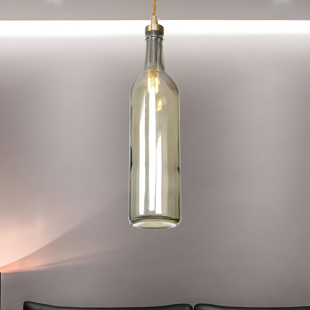 Hailie Industrial Wine Bottle Glass Pendant Light, Colorful - Lumpaz