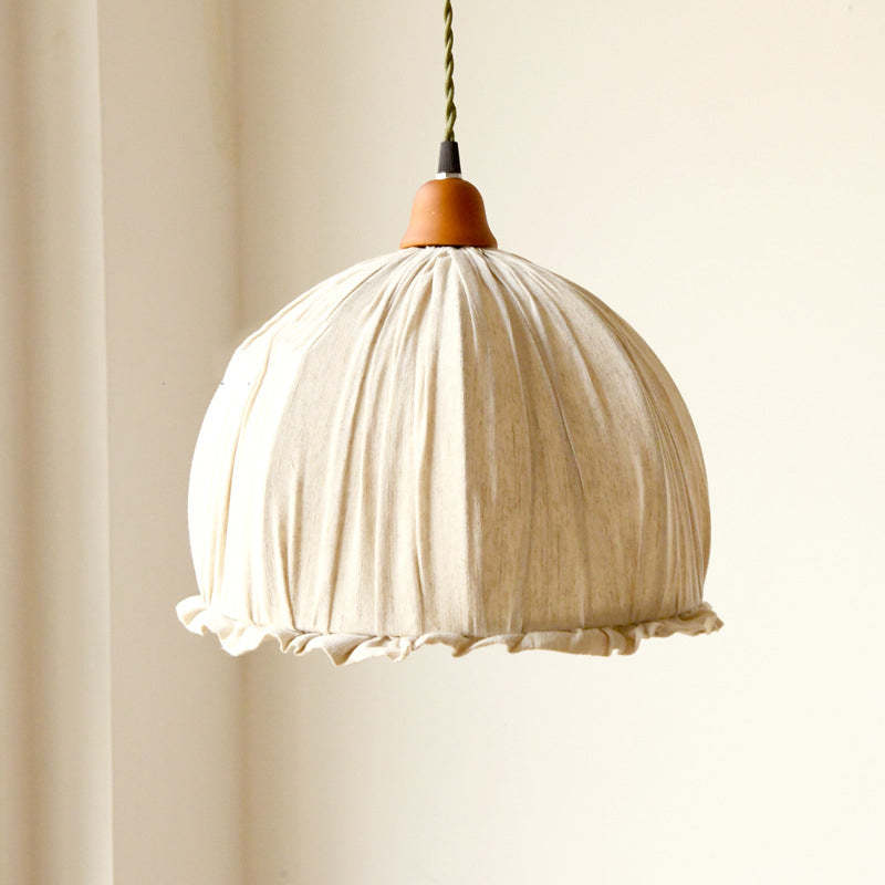 Nordic Vintage LED Pendant Light Beige Fabric Living Room - Lumpaz