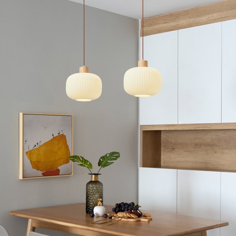 Ozawa Modern Wood/Glass Pendant Light, White - Lumpaz