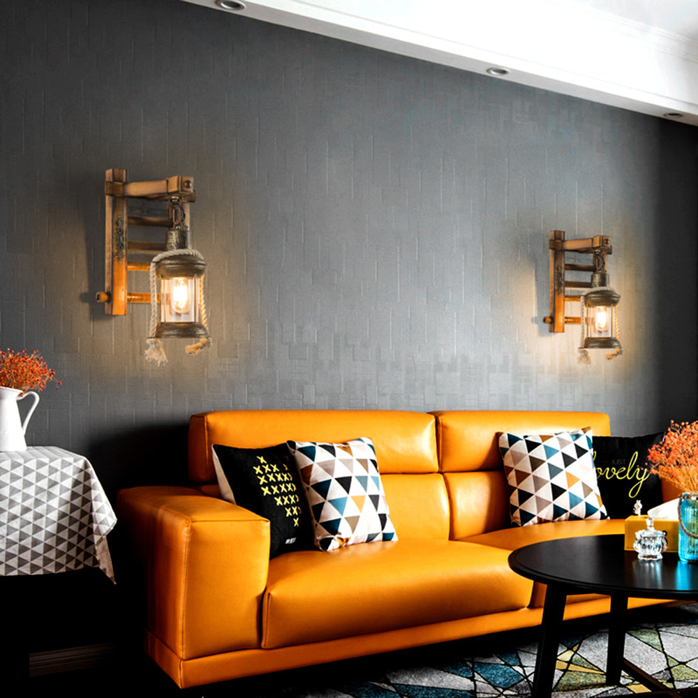 Austin Vintage Lantern Shape Wood Metal Wall Lamp - Lumpaz