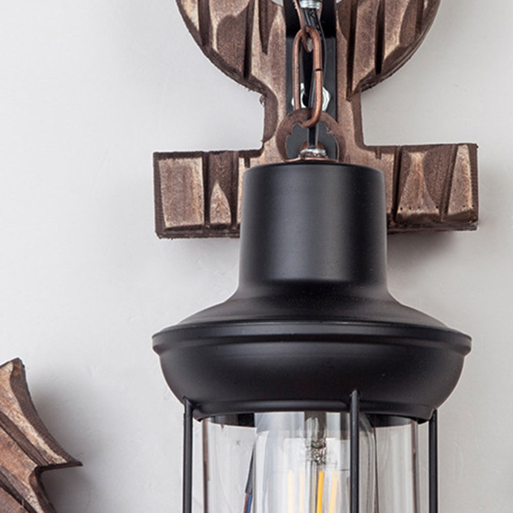Austin Anchor Lantern Wall Lamp, Vintage/Antique, Wood, Bedroom - Lumpaz