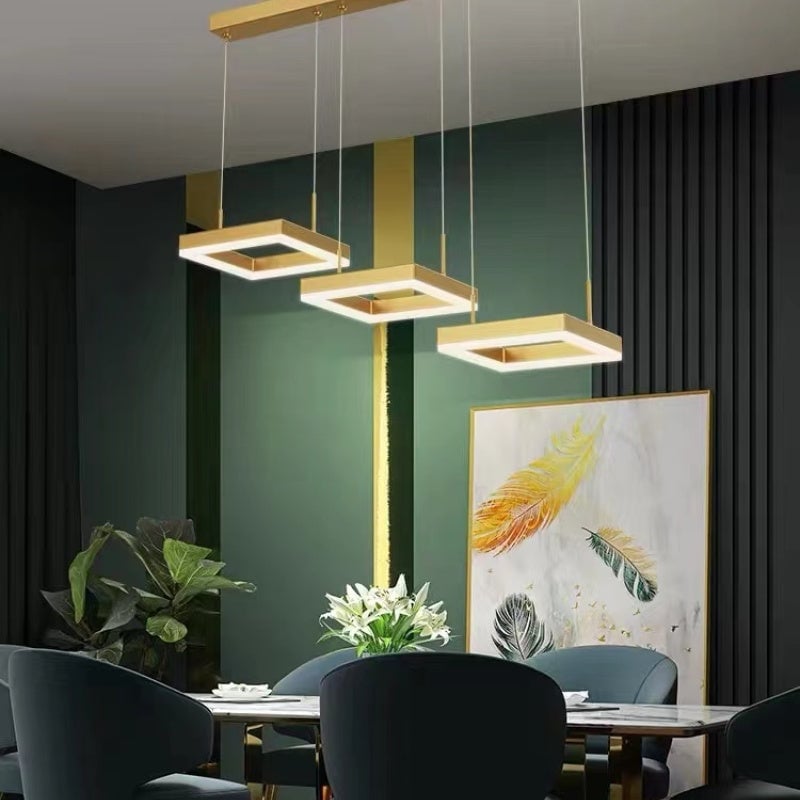 Raheel Modern Gold Cluster 3 Lights Pendant Light, Square - Lumpaz