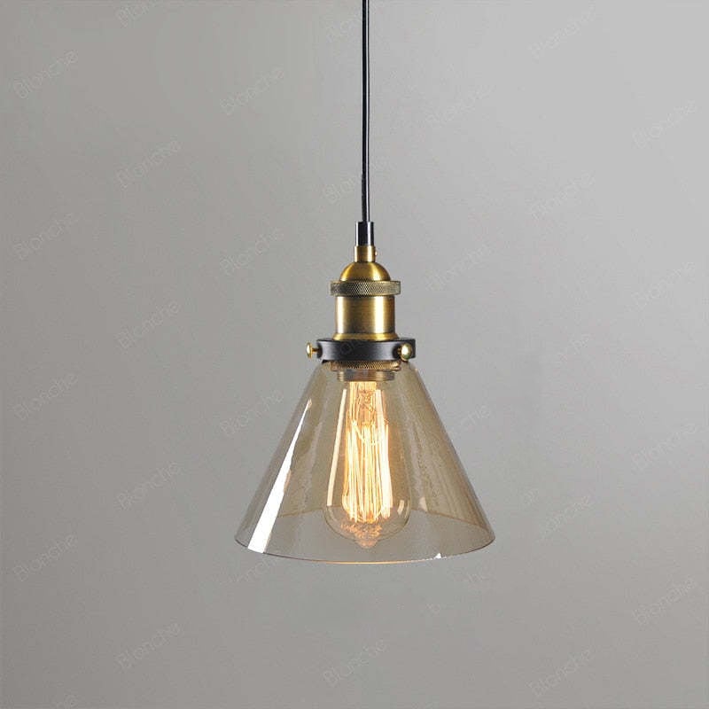 Levy Industrial Metal/Glass Pendant Light Clear/Amber/Smoke Gray Dining Room - Lumpaz