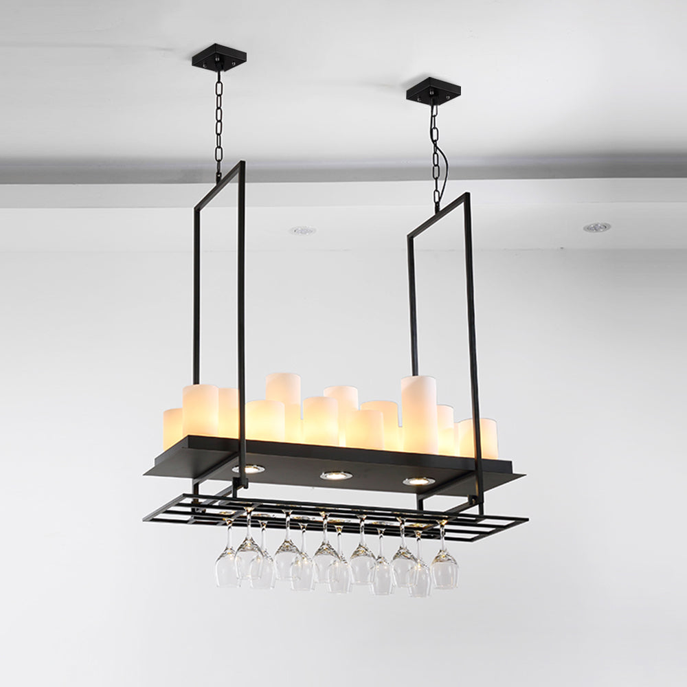 Alessio Candle Black Pendant Lighting for Kitchen Island, Wine Glass Holder - Lumpaz
