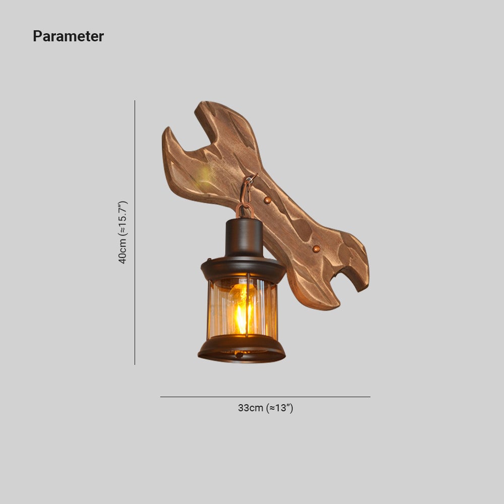 Austin Lantern & Spanners Wall Lamp, Wood/Metal, Bedroom - Lumpaz