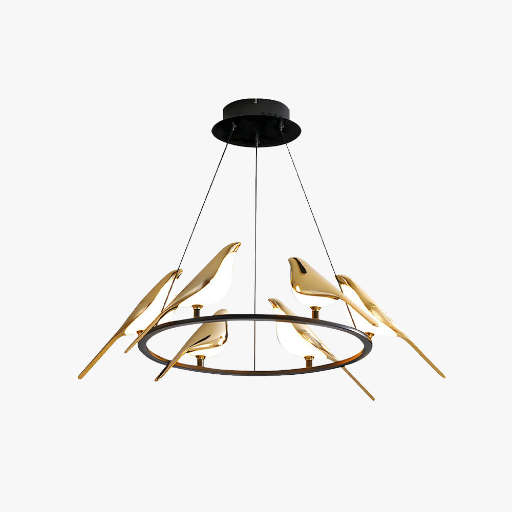 Alice Art Deco Modern Bird Pendant Light, 3/6/9 Heads, Gold - Lumpaz