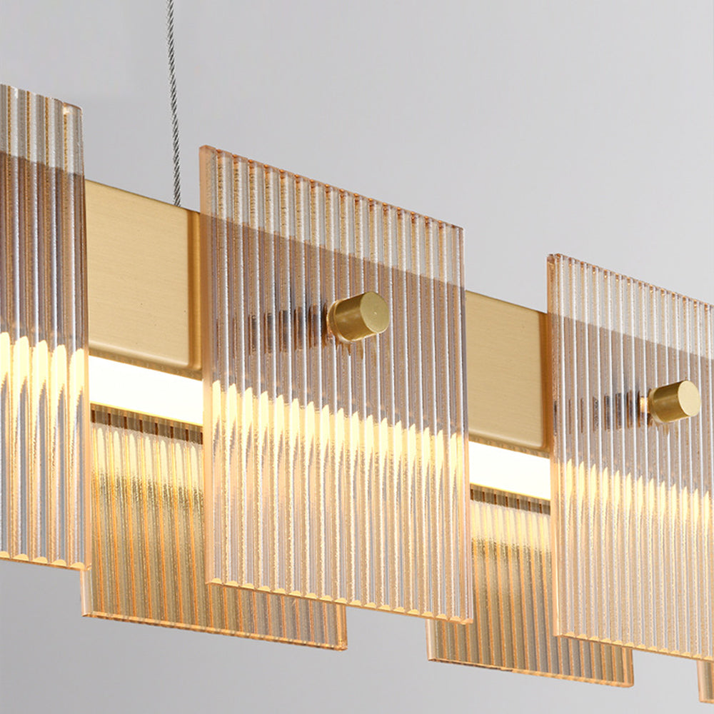 Evette Modern Minimalist Rectangular Metal And Glass Pendant Light,Gold - Lumpaz