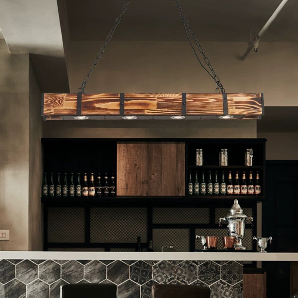 Alessio Vintage Linear Wood Pendant Light, Living Room/Restaurant - Lumpaz