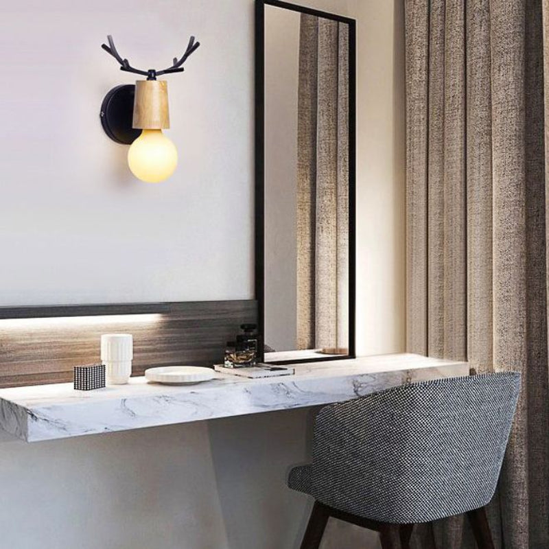 Ozawa Modern Antler Wood/Glass Wall Lamp, Bedroom/Bathroom - Lumpaz