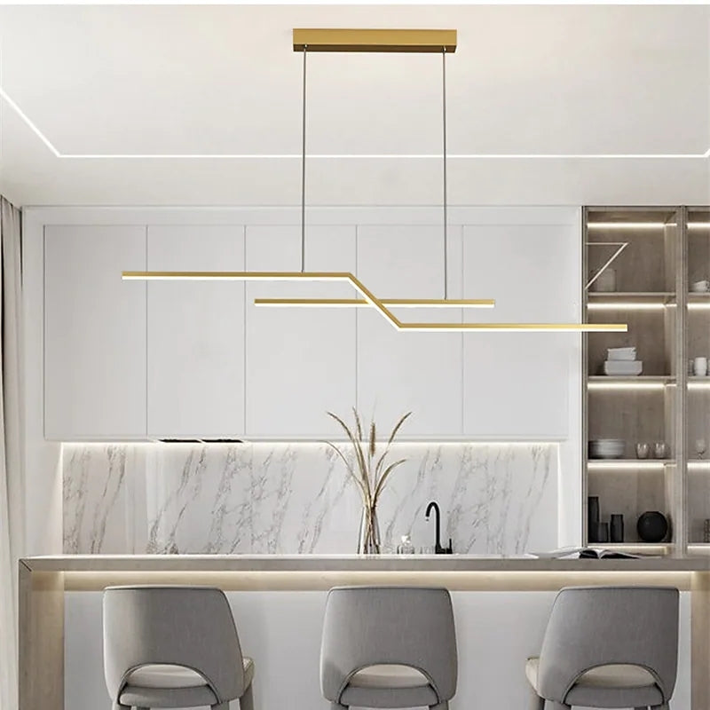 Parallel Fold Linear Pendant Light, Black/Gold, Living Room - Lumpaz