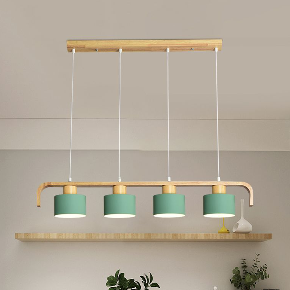 Morandi Pendant Light Cylinder Nordic, Bamboo, White/Green/Gray, Bedroom - Lumpaz