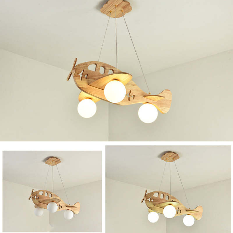 Minori Vintage Airplane Shape Pendant Light, Wood - Lumpaz
