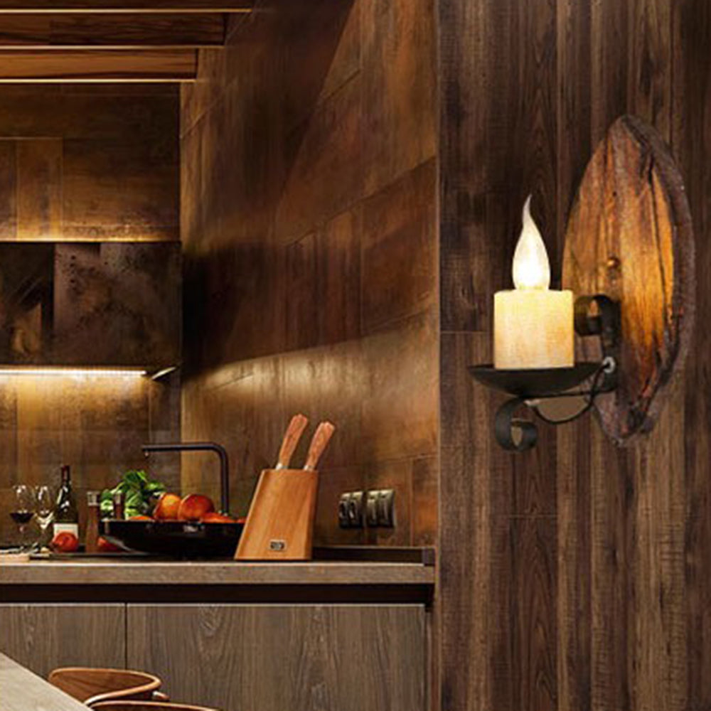 Austin Vintage Leaf Shape Wood Metal Wall Lamp Living Room - Lumpaz